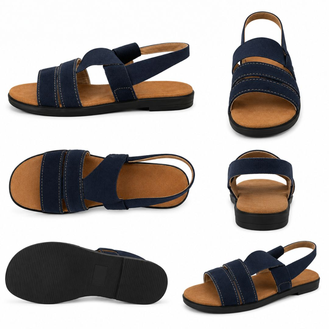 Womens Black Elastic Strap Flat Sandals